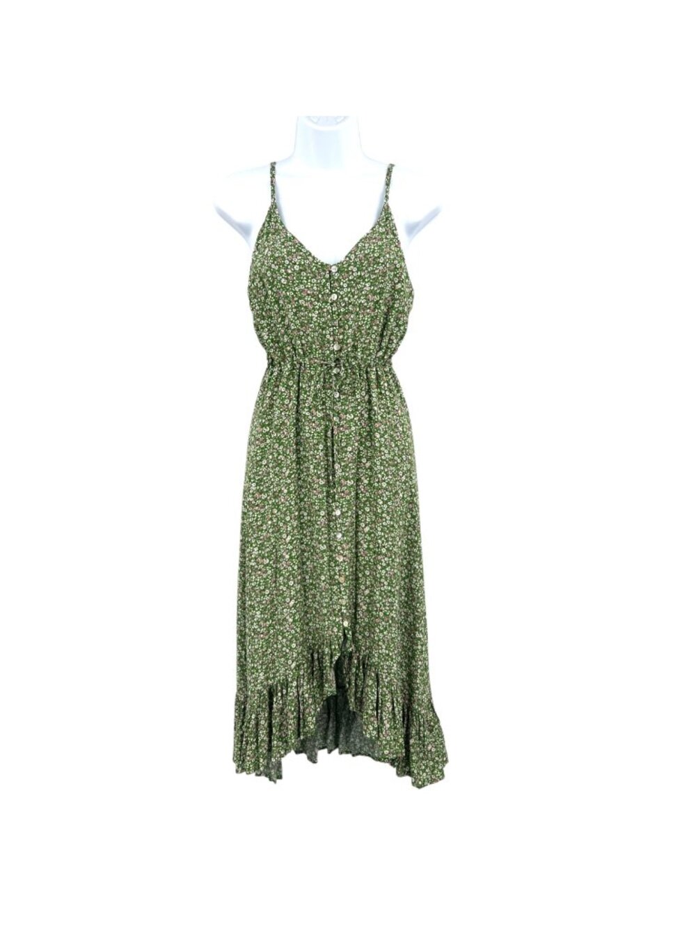 Rails Frida Dress in Juniper Ditsy Floral Ruffled Hi Low Hem Cottagecore Small